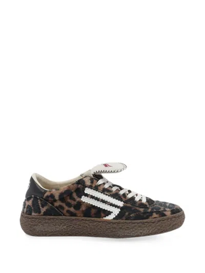 Puraai Polly Tab Jaguar-print Sneakers In Brown