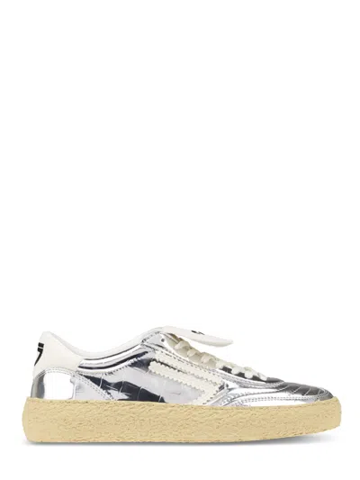Puraai Silver Animal Print Sneakers With Textured Sole In Neutral