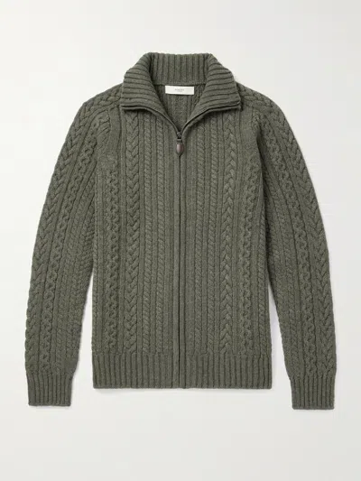 Purdey Burlington Cable-knit Wool And Cashmere Zip-up Cardigan In Green