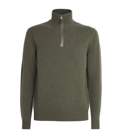 Purdey Linton Logo-embroidered Wool Half-zip Sweater In Green