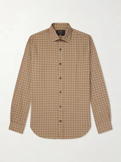 Purdey Checked Cotton Shirt In Brown