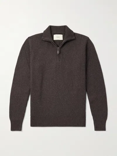 Purdey Clifford Ribbed Wool And Cashmere-blend Half-zip Sweater In Brown
