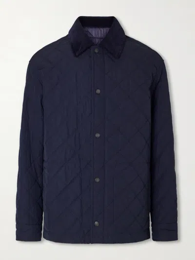Purdey Cotton Corduroy-trimmed Padded Quilted Shell Jacket In Blue