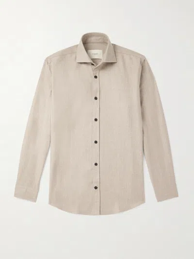 Purdey Cutaway-collar Wool And Cashmere-blend Shirt In Neutral