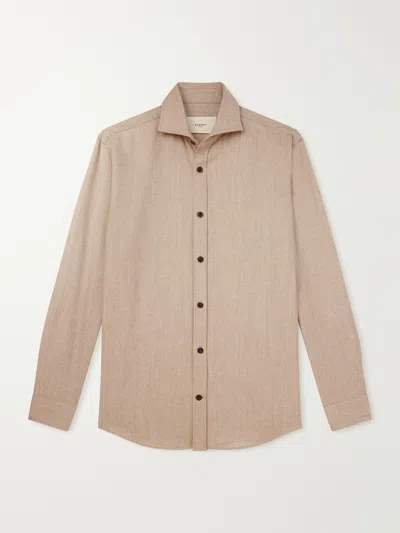 Purdey Cutaway-collar Wool And Cashmere-blend Shirt In Neutral