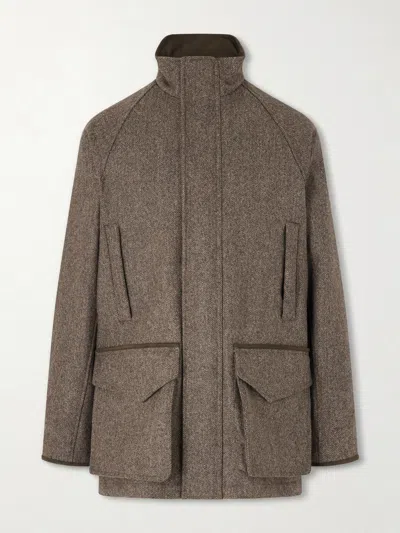 Purdey Leather-trimmed Wool Tweed Field Jacket In Brown