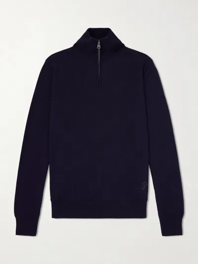 Purdey Linton Logo-embroidered Wool Half-zip Sweater In Blue