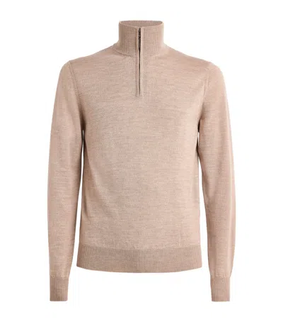 Purdey Merino Wool Linton Quarter-zip Sweater In Beige