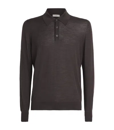 Purdey Merino Wool Long-sleeve Polo Shirt In Brown