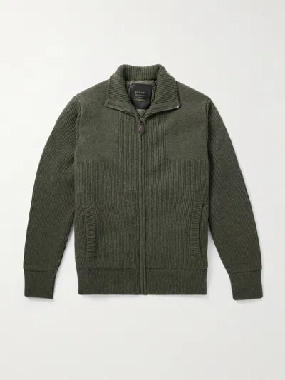 Purdey Orkney Ribbed-knit Wool Zip-up Cardigan In Green