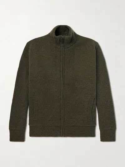 Purdey Orkney Ribbed-knit Wool Zip-up Cardigan In Green
