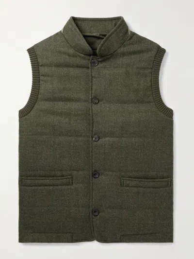 Purdey Padded Herringbone Wool-blend Gilet In Green
