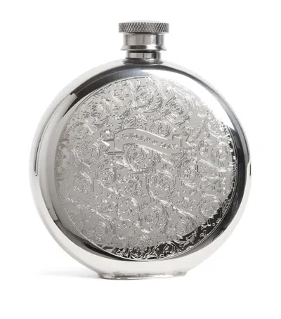 Purdey Rose And Scroll Flask In Silver