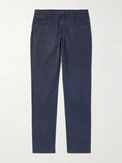 Purdey Slim-fit Straight-leg Cotton-blend Twill Trousers In Blue