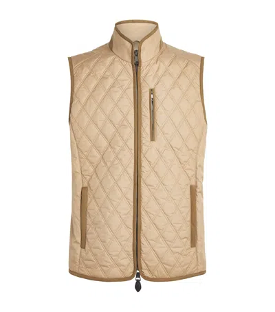 Purdey Suede-trim Quilted Gilet In Brown