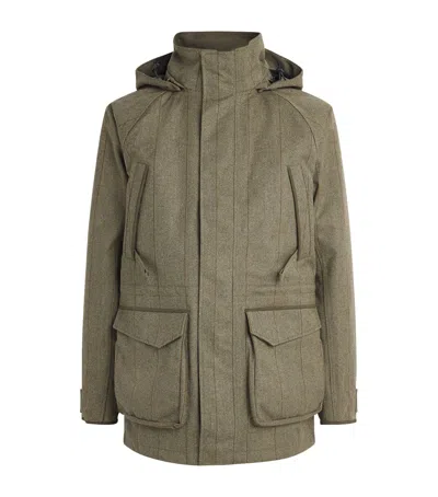 Purdey Tweed Stripe Yorkshire Field Coat In Green
