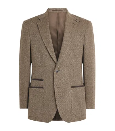 Purdey Wool Tweed Herringbone Atholl Blazer In Brown