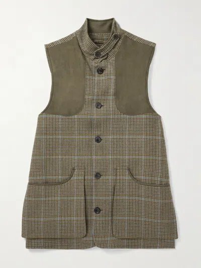 Purdey Faux Suede-trimmed Wool-tweed Gilet In Brown