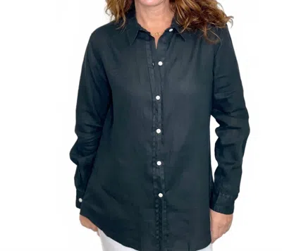Pure Amici Button Down Linen Shirt In Black In Green