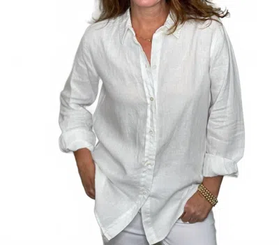 PURE AMICI BUTTON DOWN LINEN SHIRT IN WHITE