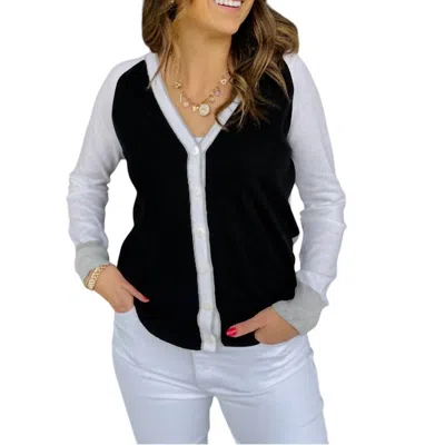 Pure Amici Color Block Cardigan In Cream And Black In Multi