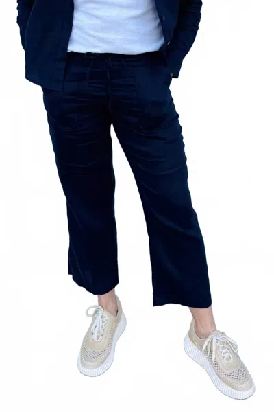 Pure Amici Cropped Linen Pants In Navy In Blue