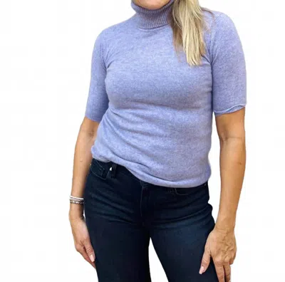 Pure Amici Elbow Sleeve Turtleneck Blouse In Haze In Blue