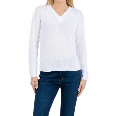 Pure Amici Knit V Neck Sweater In White In Black