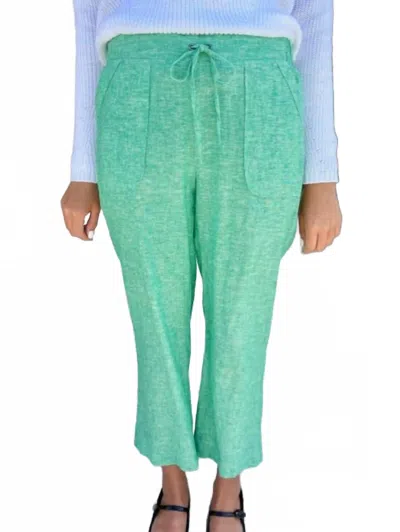 Pure Amici Linen Drawstring Ankle Pant In Leaf In Green