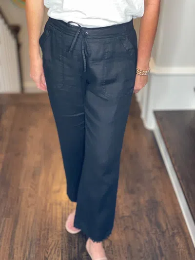 Pure Amici Linen Fringe Pants In Black