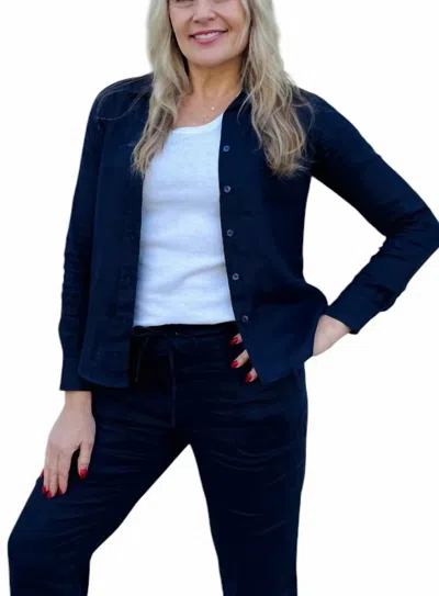 Pure Amici Long Sleeve Linen Button Down Shirt In Navy In Blue