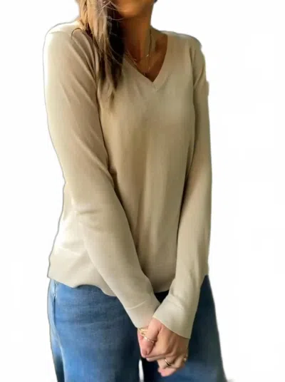 Pure Amici Long Sleeve V Neck Tee In Latte In Brown