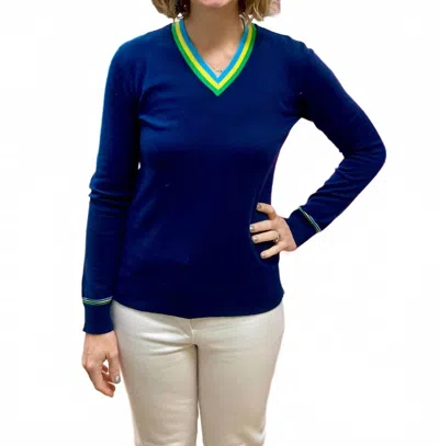 Pure Amici Pullover Lightweight Sweater In Navy / Turqoise In Blue