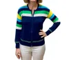 Pure Amici Stripe Long Sleeve Cardigan In Turquoise In Blue