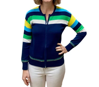 Pure Amici Stripe Long Sleeve Cardigan In Turquoise In Blue