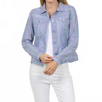 Pure Amici Striped Linen Jacket In Water In Multi