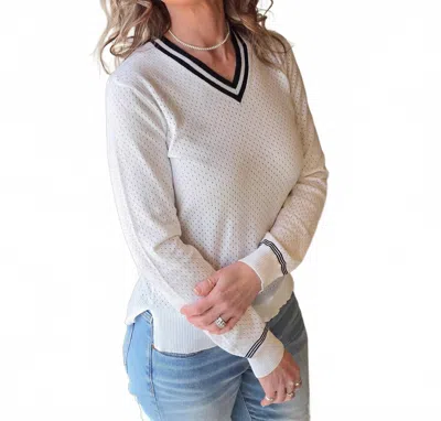 Pure Amici Women's Perforated V-neck Sweater In White