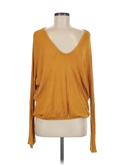 Pre-owned Pure And Good Long Sleeve Top Gold Plunge Neckline Tops