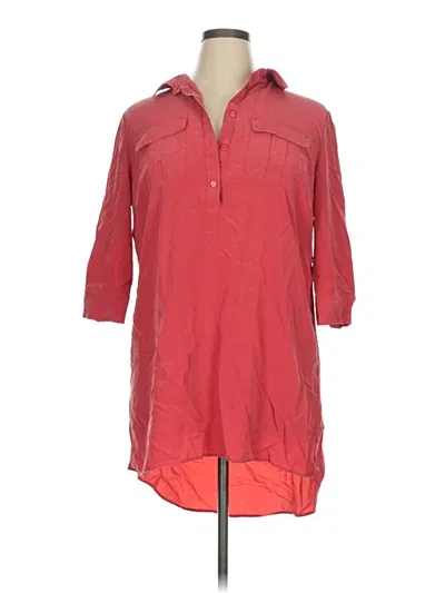 Pre-owned Pure Collection 3/4 Sleeve Silk Top Red Collared Neckline Tops