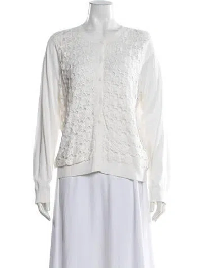 Pre-owned Pure Collection Bamboo Lace Pattern Sweater In White