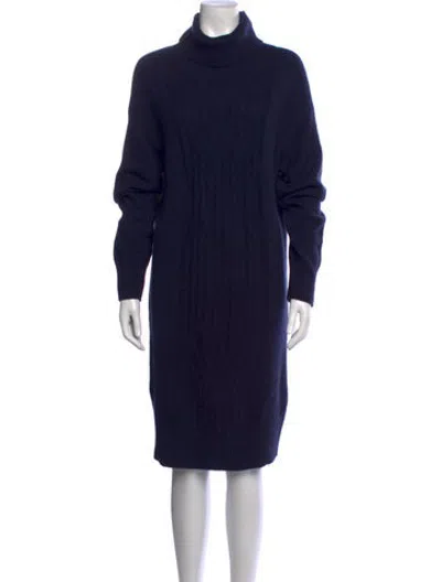 Pre-owned Pure Collection Cashmere Knee-length Dress In Blue