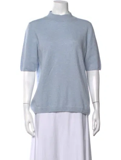 Pre-owned Pure Collection Cashmere Mock Neck Sweater In Blue