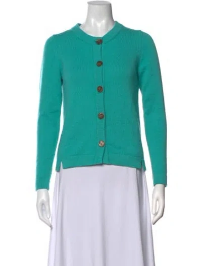 Pre-owned Pure Collection Cashmere Open Front Sweater In Blue/green