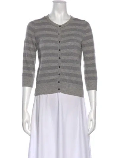Pre-owned Pure Collection Cashmere Striped Sweater In Gray
