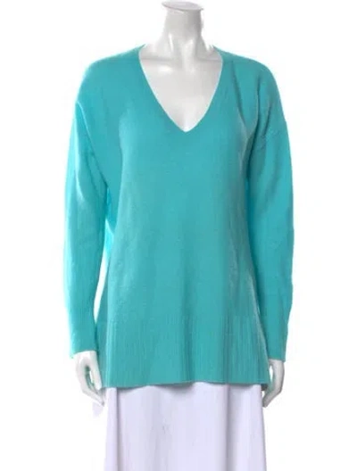 Pre-owned Pure Collection Cashmere V-neck Sweater In Blue