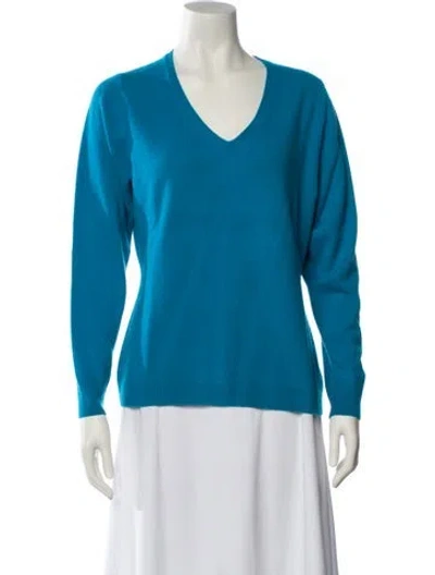 Pre-owned Pure Collection Cashmere V-neck Sweater In Blue