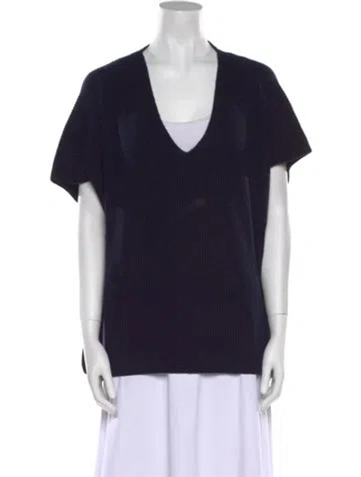 Pre-owned Pure Collection Cashmere V-neck Sweater In Blue