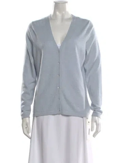 Pre-owned Pure Collection Cashmere V-neck Sweater In Blue