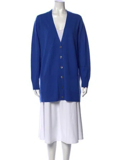Pre-owned Pure Collection Cashmere V-neck Sweater In Blue