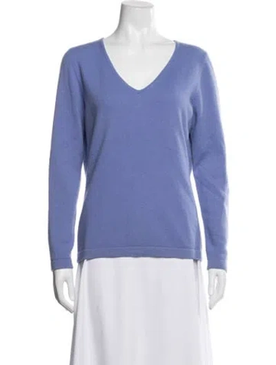 Pre-owned Pure Collection Cashmere V-neck Sweater In Blue